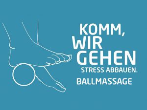 Mit den Füßen über einen Tennisball rollen massiert die Füße. Illustration.