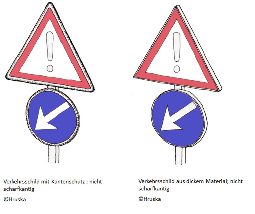 Illustration von Verkehrsschildern, die nicht scharfkantig sind. Illustriert von Bernhard Hruska