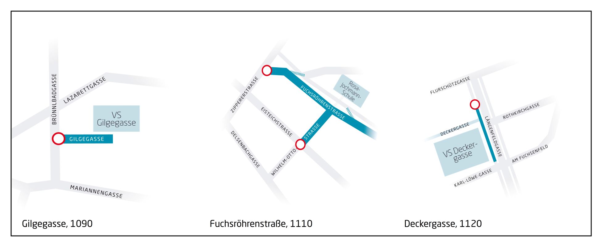 Planskizzen der drei Schulstraßen