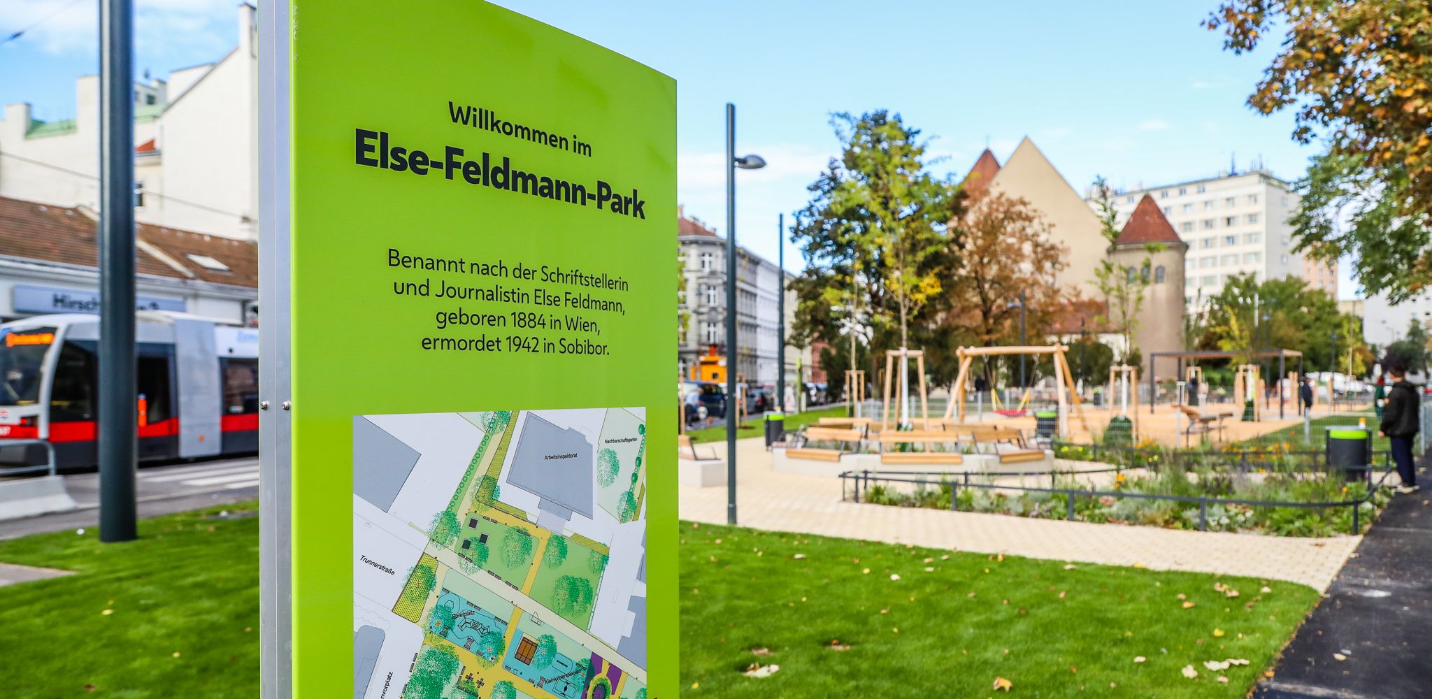 Schild vom Else-Feldmann-Park, © PID/Christian Fürthner