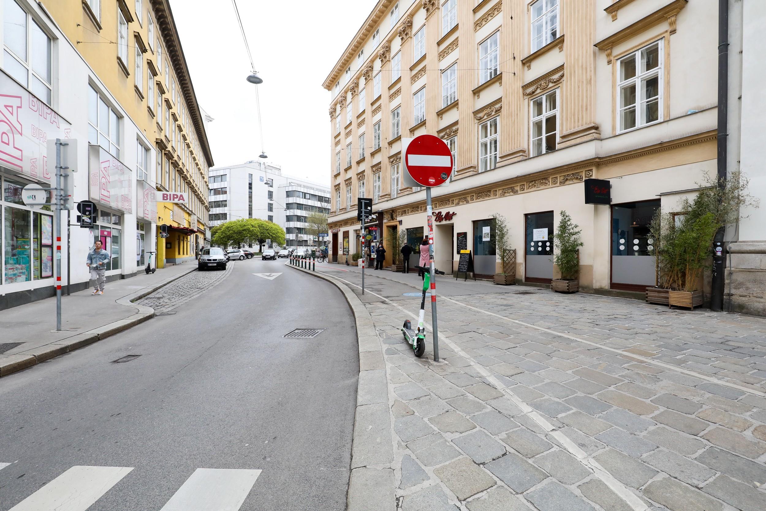 Engstelle auf der Favoritenstraße vor dem Umbau