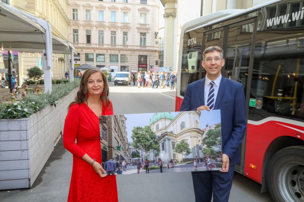 Planungsstadträtin Ulli Sima und Bezirksvorsteher der Inneren Stadt, Markus Figl präsentierten heute die Pläne für die Neugestaltung und Attraktivierung des Petersplatzes.