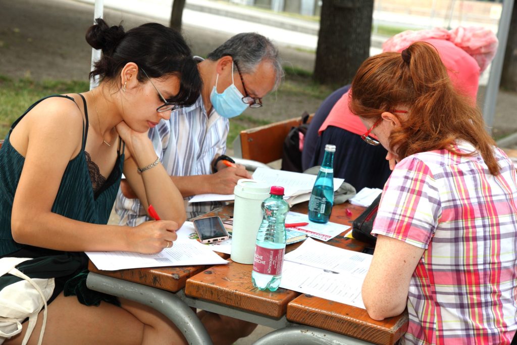 Personen, die im Park gemeinsam lernen