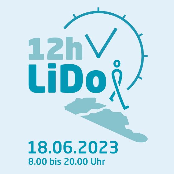 Grafik mit Text "12 Stunden LiDo. 18.6.2023, 8 bis 20 Uhr)