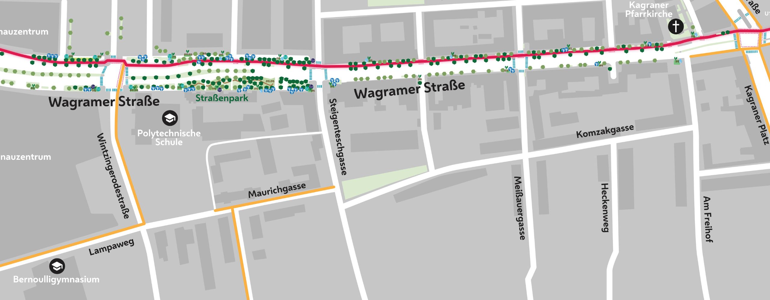 Überblicksplan zur Wagramer Strasse