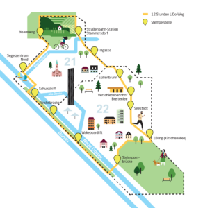 illustrierte Karte der Strecke samt eingezeichneter Stempelstationen